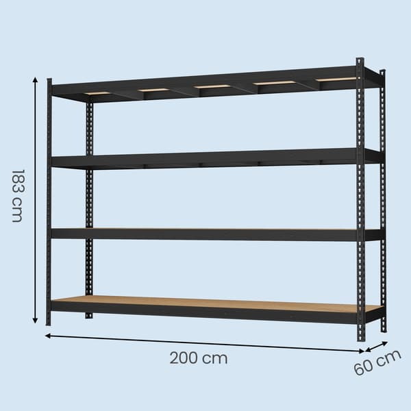 Kraftig stativ med 4 hylder | Sort | 200x60x183 cm