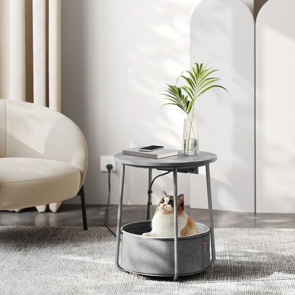 Sidebord med stofkurv - spånplade, stål, polyester - 45 x 50 cm