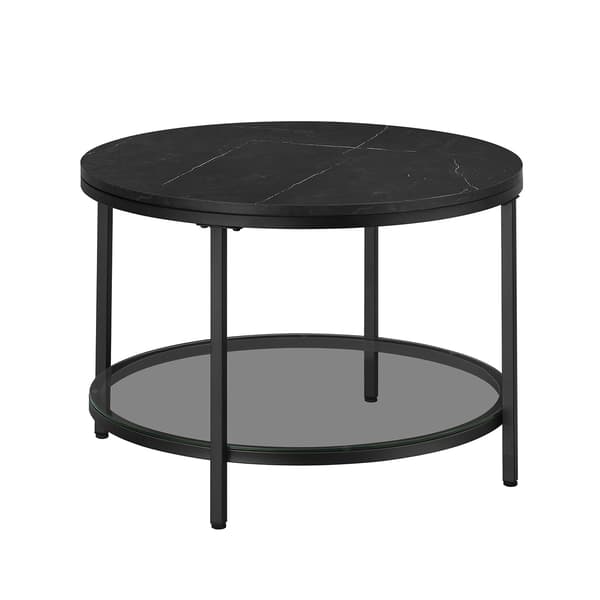 Sofabord 2 plan - Glas - Marmor look - Sort-grå - 65 x 46 cm
