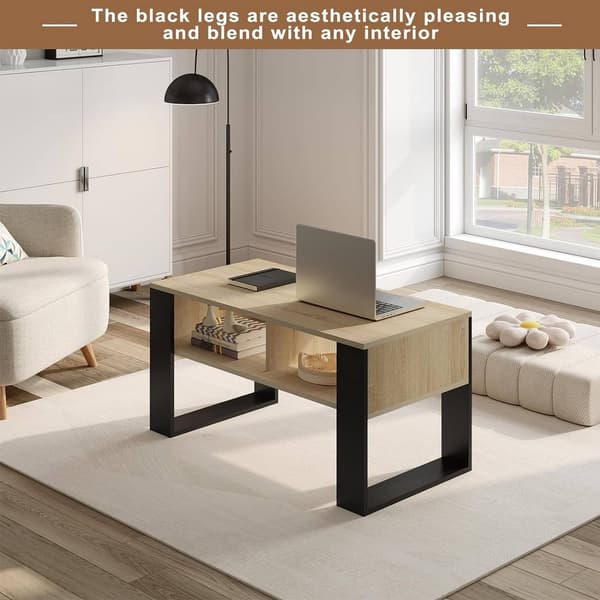 Sofabord, sidebord med 2 åbne rum | Hell eg + sort | 90x45x45 cm