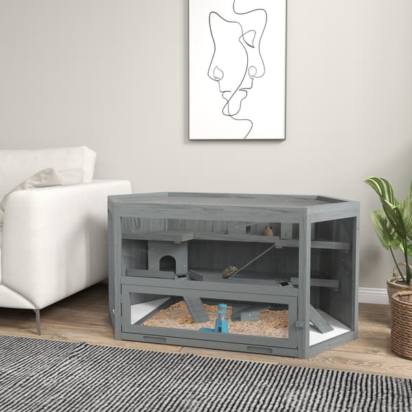 Hamsterbur - 3 niveauer til små dyr | Farve: Grå | Mål: 60x115x55 cm