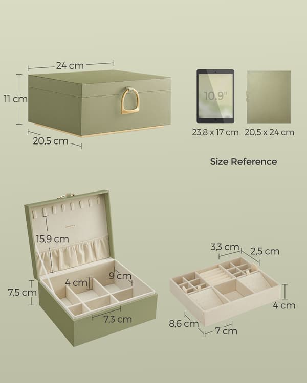 Smyckeskrin laurelgrön - organisatör - MDF - sammetsfoder - 20,5 x 24 x 11 cm