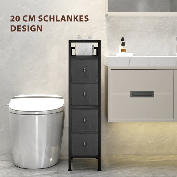 Smal kommode med 4 stofskuffer | Farve: Sort | Mål: 20x43x81,5 cm