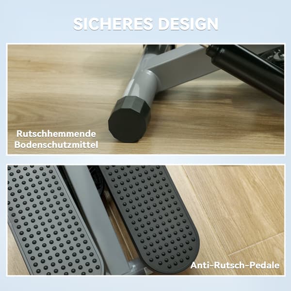 2-i-1 mini stepper med LCD display | Farve: Grå, Sort | Mål: 30,5x41x18,5 cm