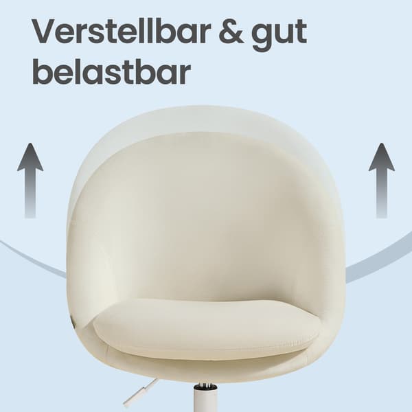 Make-up stol med fløjlsfront og skumpolstring | Hvid | 60x60x80-90 cm