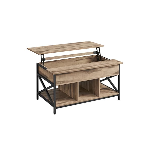 Sofabord 2 niveauer, justerbart - spånplade/stål - kamelbrun/sort - 60x100x48-62 cm