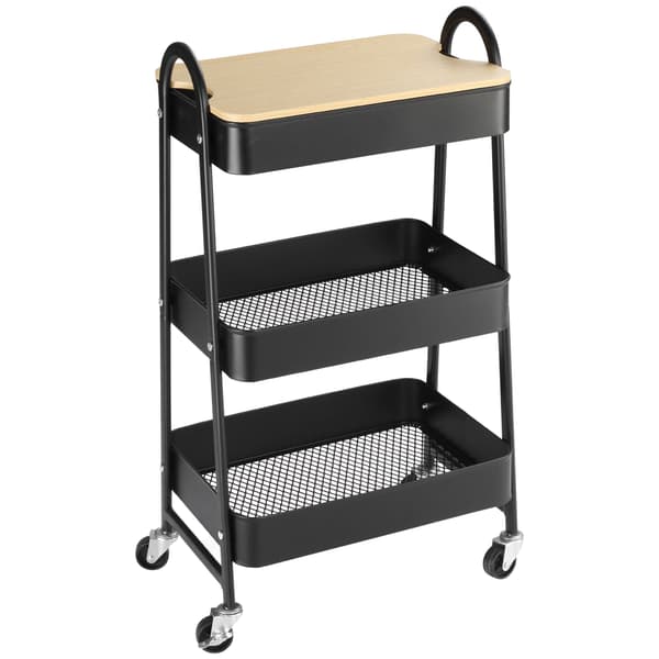 Køkkenvogn med 3 plan og MDF top | Farve: Sort | Mål: 31x45x79,4 cm