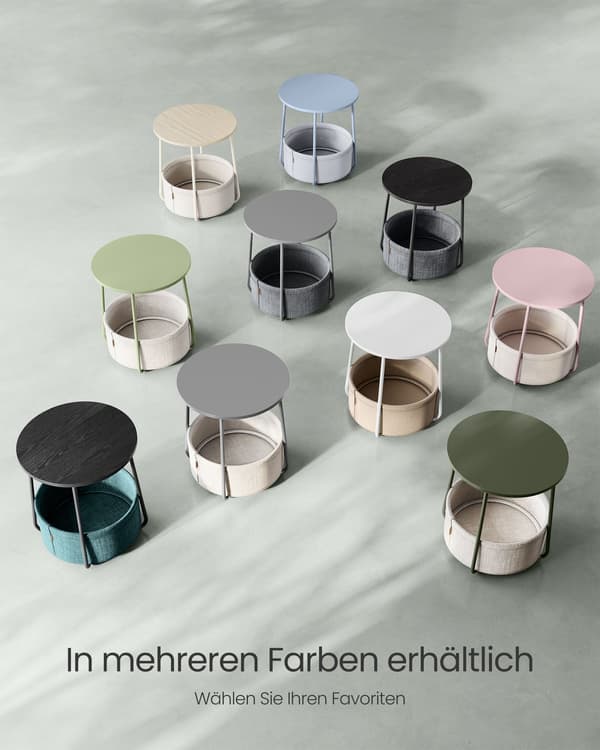 Sidebord 3-delt med stofkurv - spånplade stål polyester - 45 cm