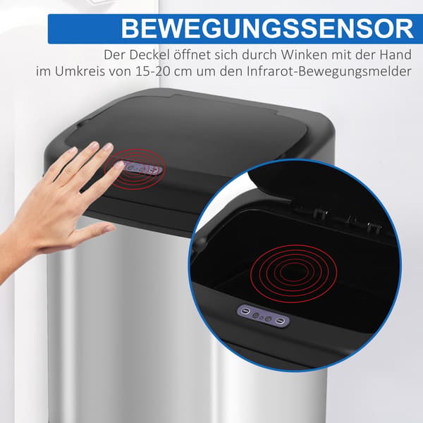 Sensor affaldsbeholder 20L med bevægelsessensor | Farve: Sølv | Mål: 25x33x42,5 cm
