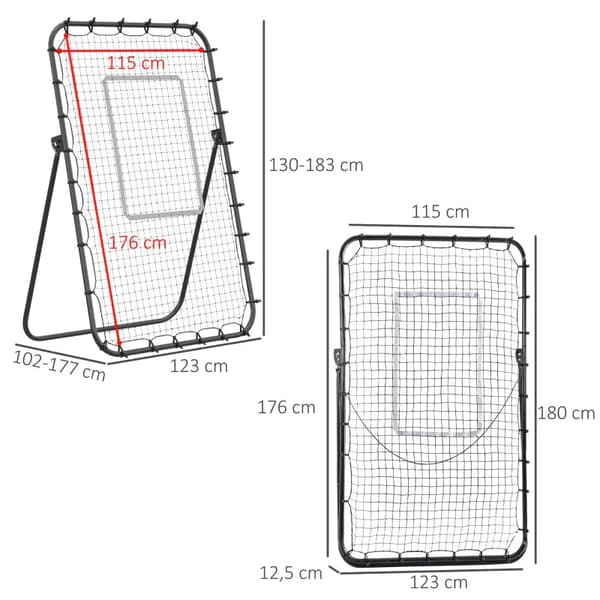 Fodbold-rebound-net - Justerbart træningsmål | Farve: Sort | Mål: 73x123x178,5 cm