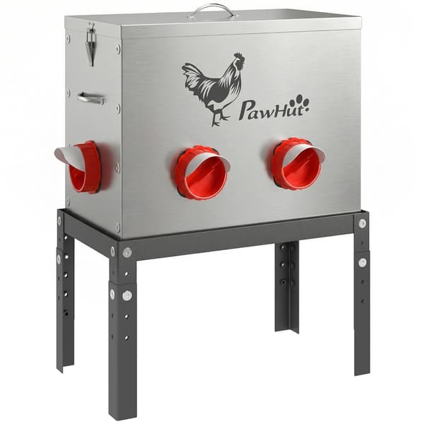 Hønsefoderautomat 18 kg med låsbart låg | Farve: Sølv | Mål: 25x42x55,5 cm