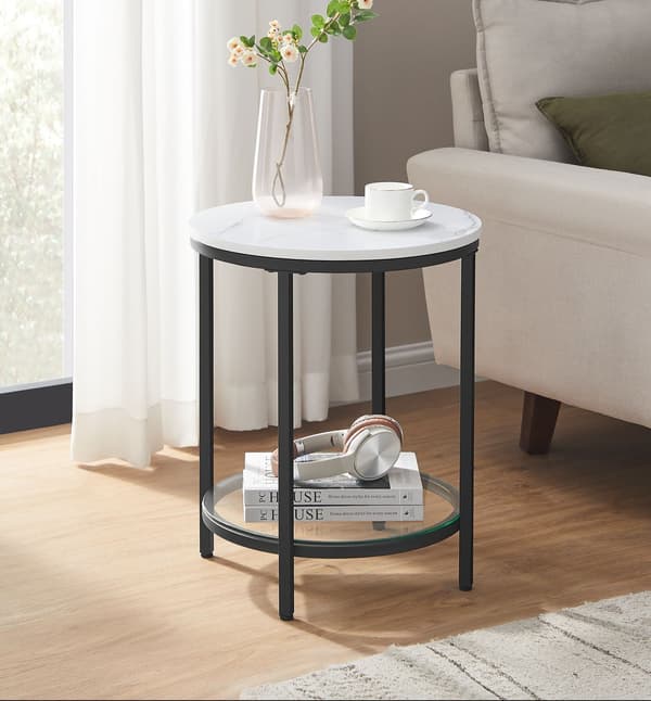 Sidebord 2 plan - hvid marmor look - sort stel - 45 x 55 cm