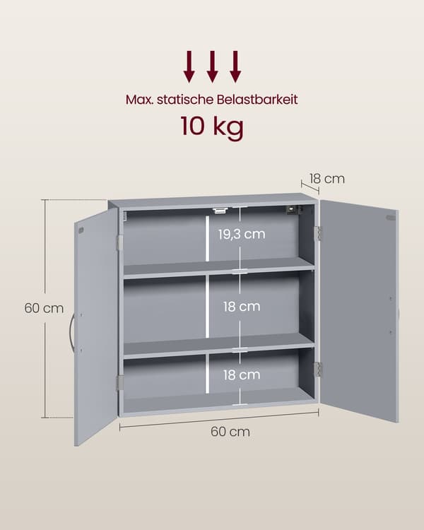 Badeværelsesskab duegrå - MDF - 18 x 60 x 60 cm - Letvægts - Nem montering