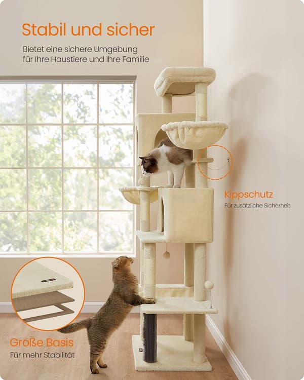 Kattträd med skrapstolpe - 2 hus - sisalrep - 190,7 cm hög