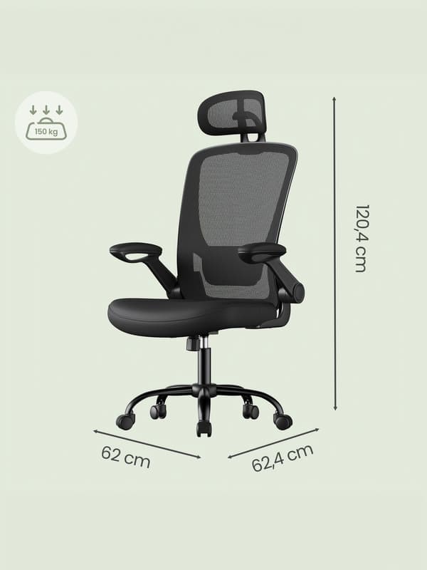 Ergonomisk kontorstol med gyngefunktion og mesh | Sort | 62x62,4x120,4 cm