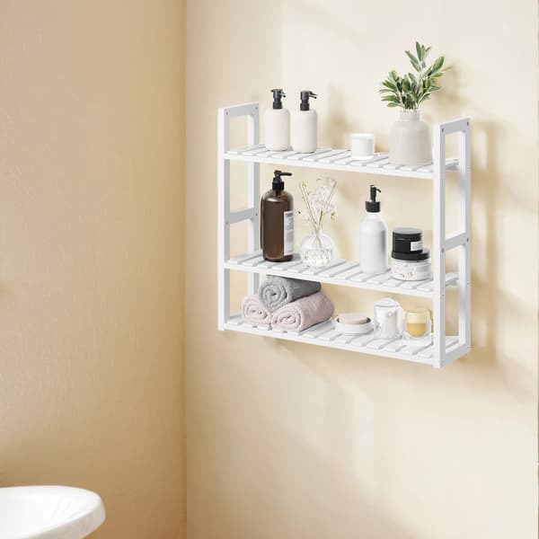 Badrumsställ i bambu med justerbara hyllplan - 60x54x15 cm