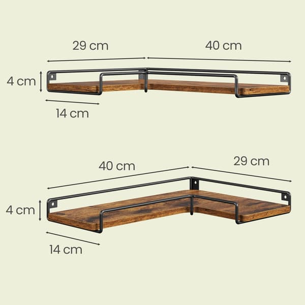 L-format hörnväggställ, set om 3 | Brun | 40x14x29 cm