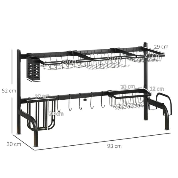 Afløb over vask - Justerbar | Farve: Sort | Mål: 93x30x52 cm