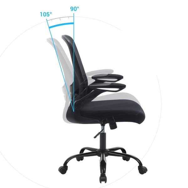 Kontorstol med foldbare armlæn, ergonomisk, mesh, sort, 66 x 60 x 99-107 cm
