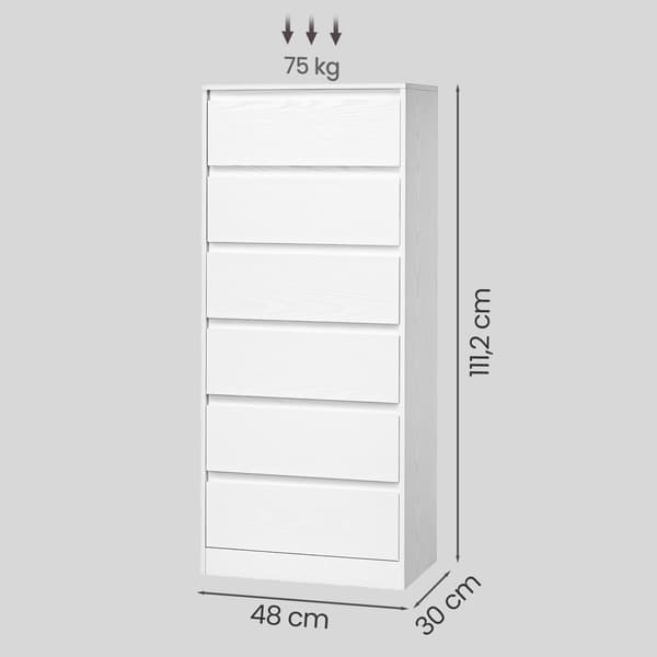 Kommode med 6 skuffer | Hvid | 48x30x111,2 cm