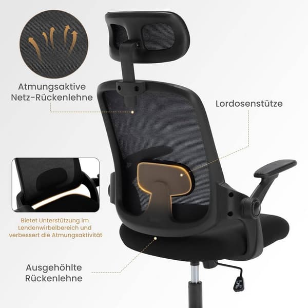 Ergonomisk kontorstol med lændestøtte og gyngefunktion | Sort