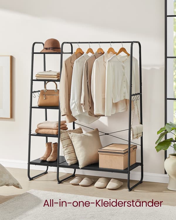 Tøjstativ sort-mat sort – stål, spånplade, 45 x 120 x 160 cm, 220 kg