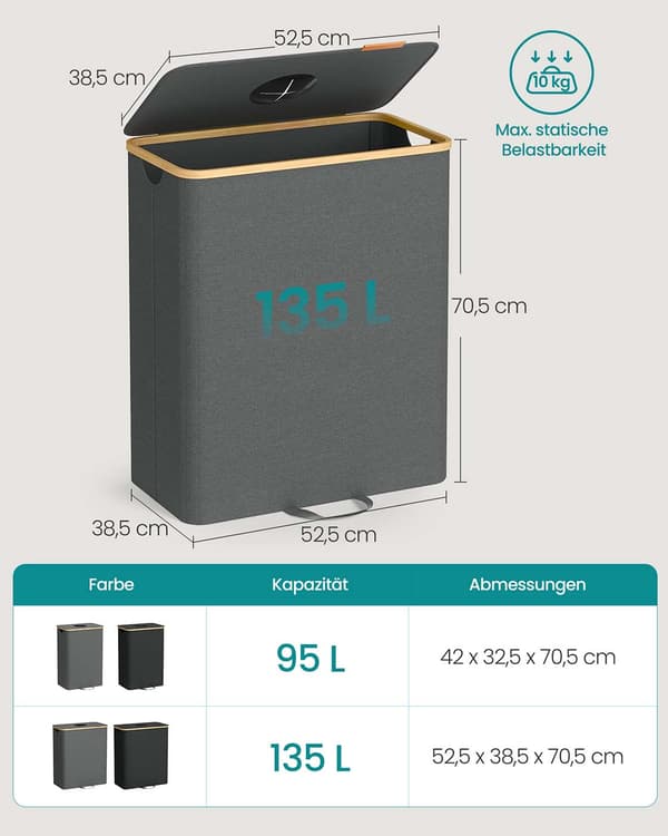 Pullonkeräimen jäteastia 135 l Harmaa/ruskea - 52,5 x 38,5 x 70,5 cm