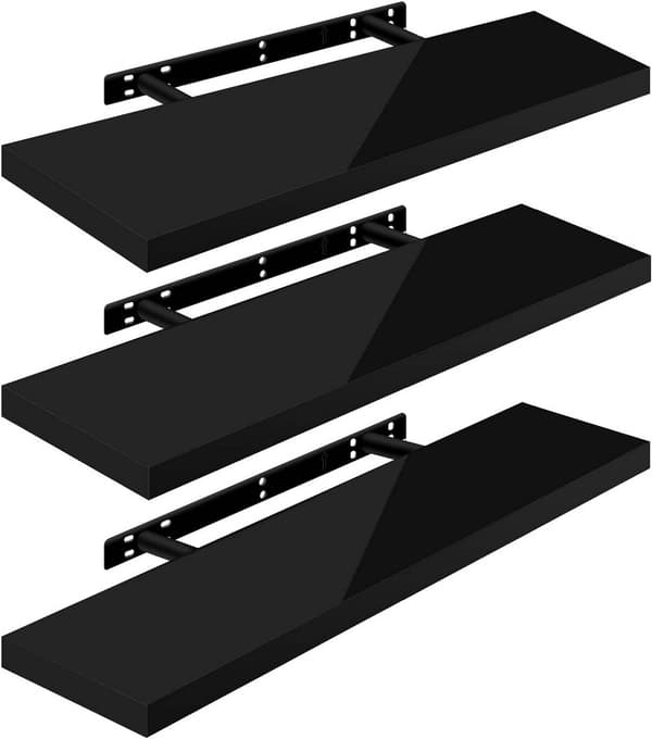 3-delt flydende væghyldesæt | Sort | 90x3,8x22,9 cm