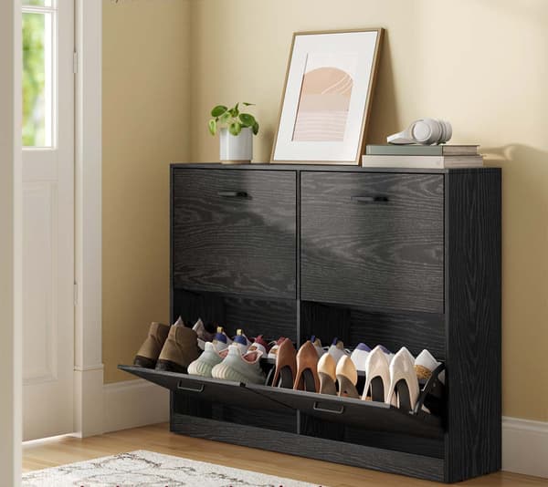 Træskoskab - skoopbevaring - sort - pladsbesparende - 24 x 105,5 x 82,7 cm