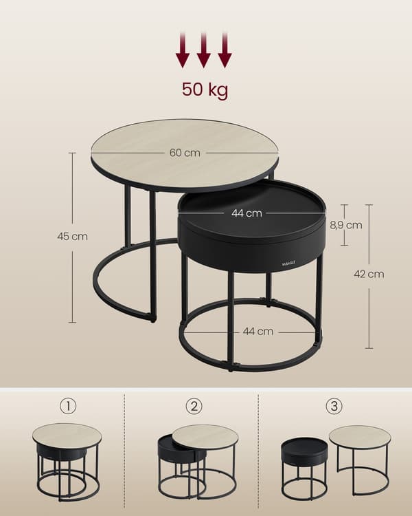Rundt sofabord sæt af 2 beige-sort - MDF - 60 x 60 x 45 cm