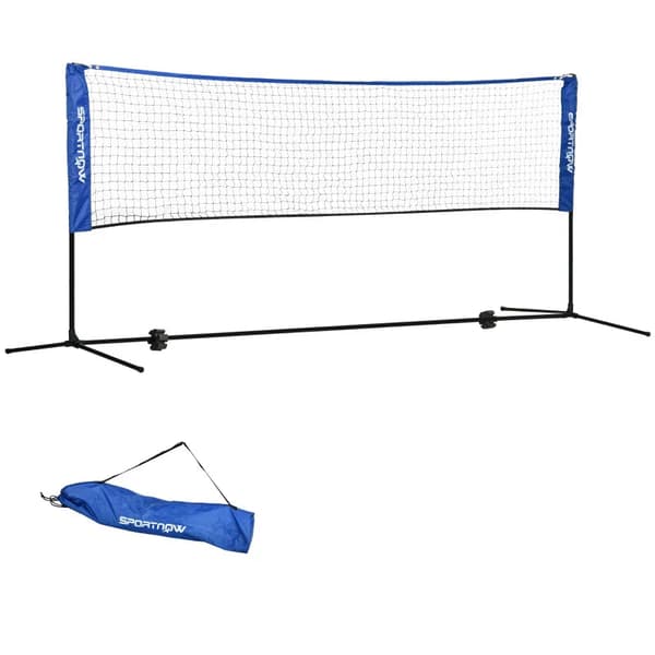 Badmintonnet med stativ, justerbart | Farve: Blå | Mål: 103x310x107-155 cm
