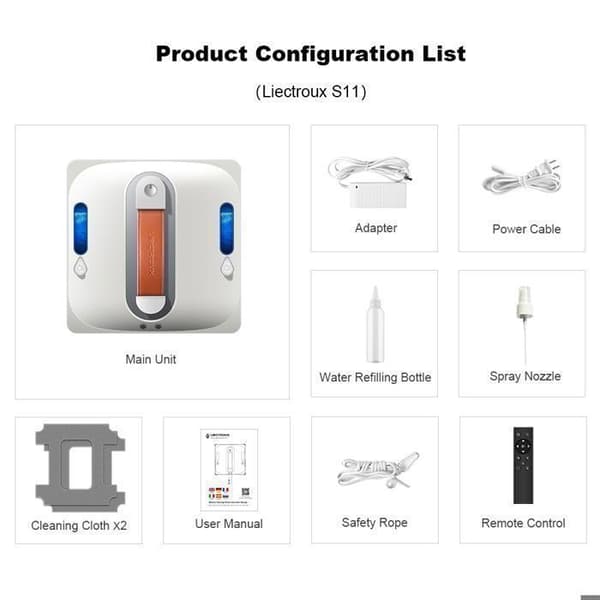 Liectroux S11 Vinduesvaskerrobot 4-vejs spray Rammefri detektion Bluetooth