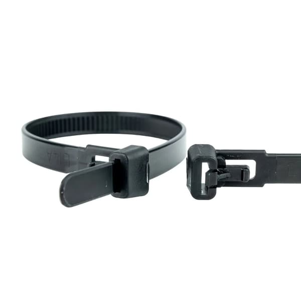 100 Sorte Genabningsbare kabelbind 300 x 7,6 mm industrikvalitet