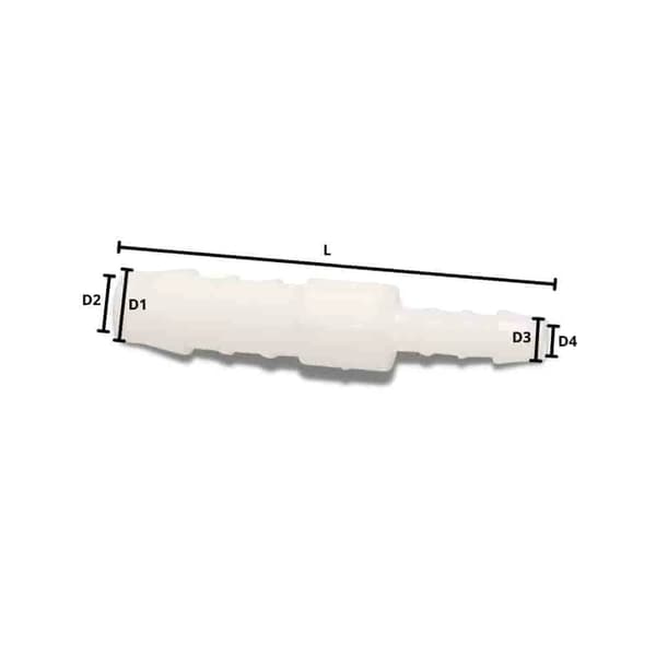 Reduceret slangeskobling 6 mm x 4 mm POM adapter