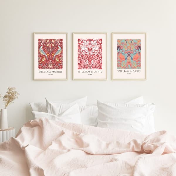 3-pack posters inspirerade av William Morris Röd
