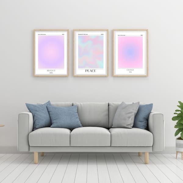 3-pak plakater i bløde pastelfarver Peace Reflect Change