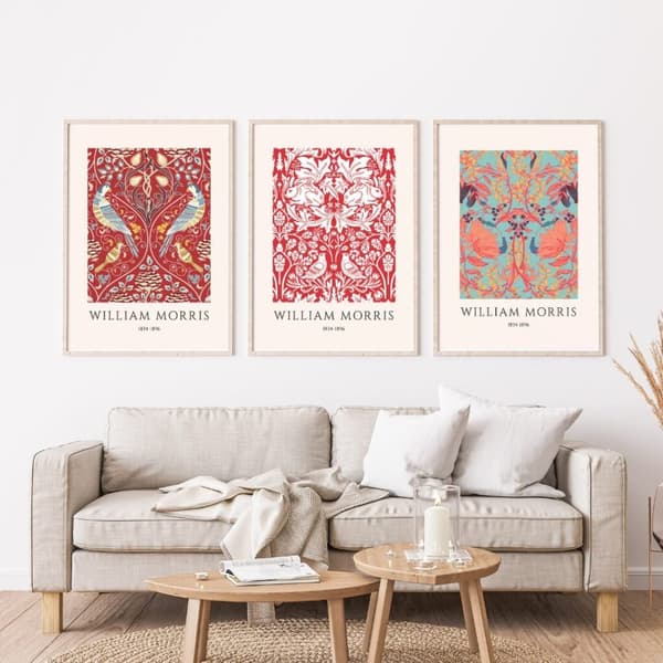 3-pack posters inspirerade av William Morris Röd