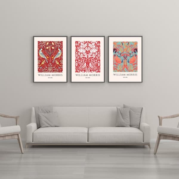 3-pak plakater inspireret af William Morris Rød