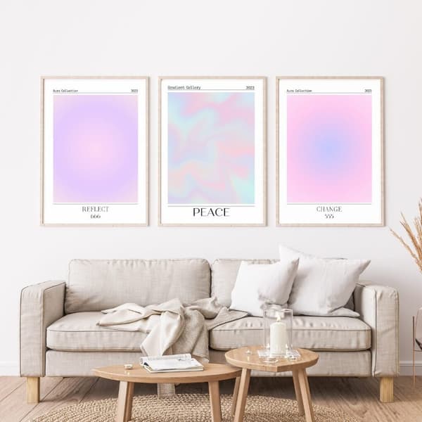3-pak plakater i bløde pastelfarver Peace Reflect Change