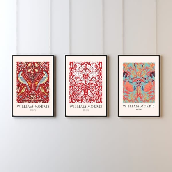3-pak plakater inspireret af William Morris Rød