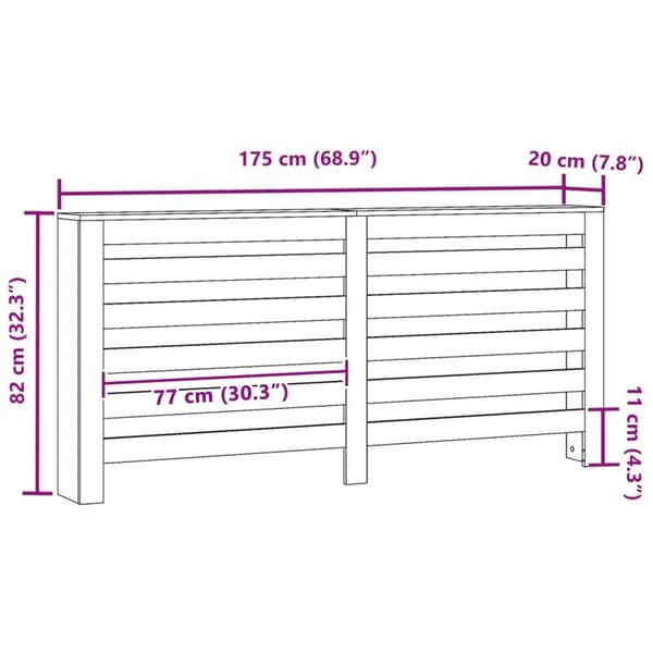 Radiatorskydd Elementskydd - 175x20x82 cm - Träkomposit - Ventilerad Front - Modern Design - Armégrön