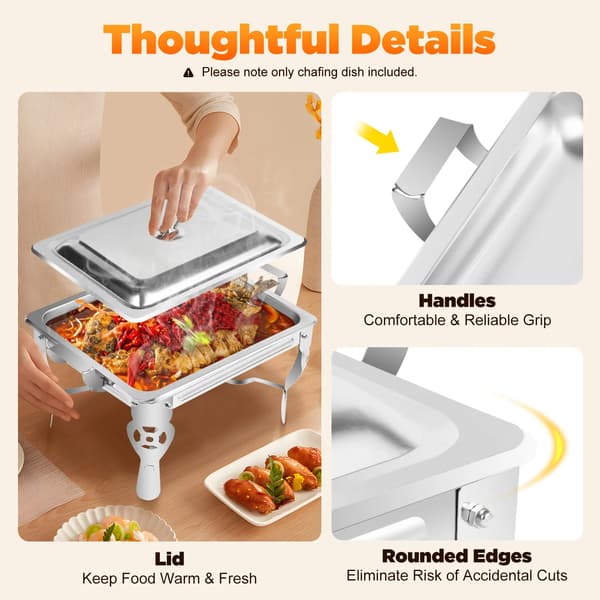 Chafing Dish - Buffévärmare - Rektangulär - 6 L - Rostfritt stål - Med lock - Silver