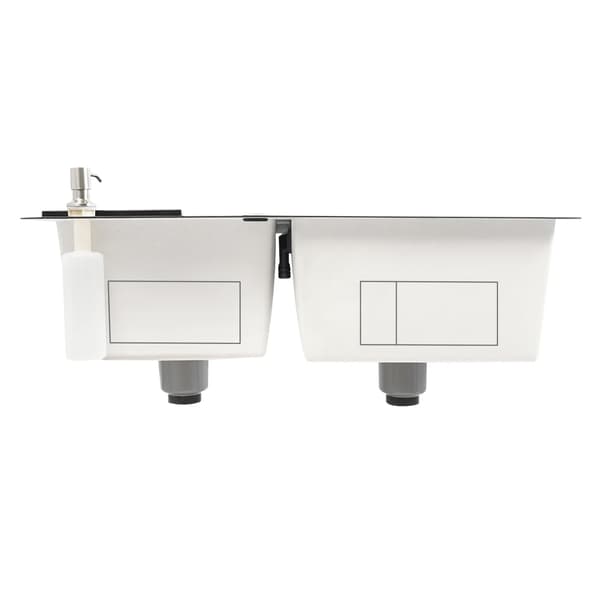 Køkkenvask - Dobbelt rektangulær - Rustfrit Stål 304 - Mål 78×43×22 cm - Under-/Plan-/Overmontering - Tre Huller - Uden Armatur - Grå