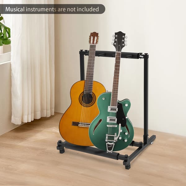Gitarrställ - Golvställ för 3 gitarrer - Hopfällbart Förvaringsställ - Med Hjul - För Akustisk & Elgitarr - Industristil