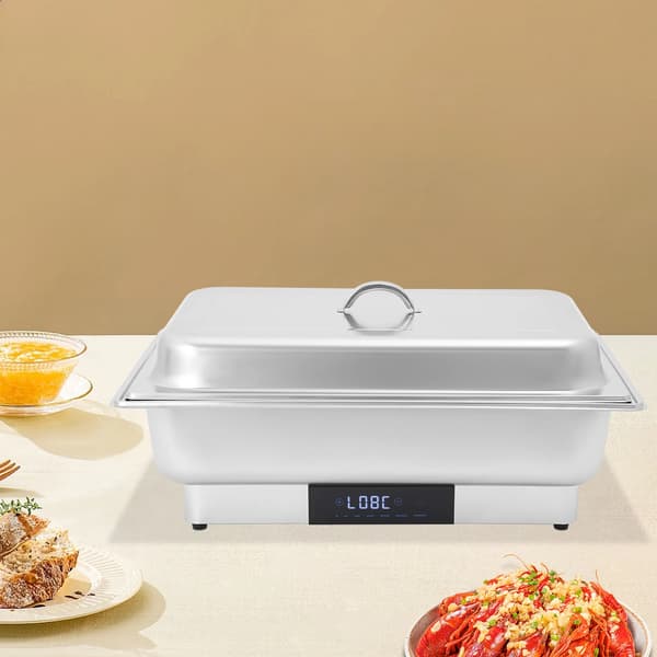 Buffetvarmer - Elektrisk Chafing Dish 2 Rum 9 l - Digital Temperaturstyring - Rustfrit Stål - Sølv