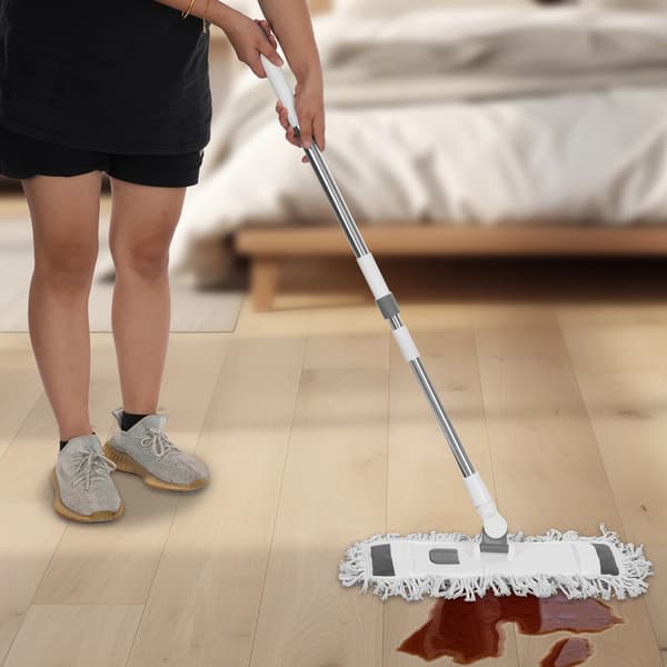 Golvmopp - Platt mopp - Rektangulär 55×25 cm - Stålskaft - Inkl. 2 syntetiska moppdukar - Vit