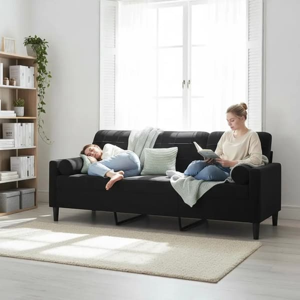 3-personers sofa - Moderne sofa - 197x77x80 cm - Solid træramme - Bløde sæder & 2 pyntepuder - Armygrøn