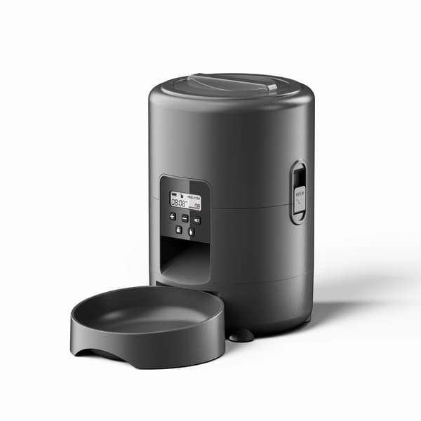 Automatisk katte- og hundefoderautomat - 2L tørfoderdispenser med knapper - Programmerbar timer - LCD-display - USB 5V strøm - Sort