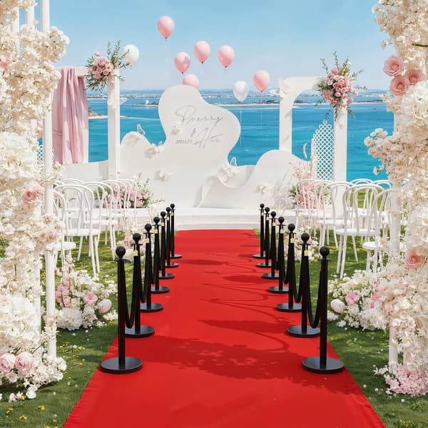 Afspærringsstolper - Køledningssystem - Rustfrit stål - Kugletop - Værktøjsfri montering - 6 dele - Til bryllupper og arrangementer