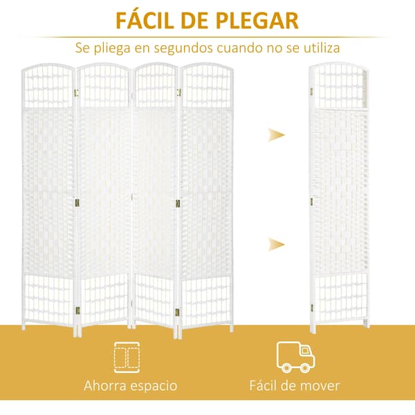 Fällbar rumsavdelare - 4-panelig skärm - 160x170 cm - Papper bambu poppelträ - För vardagsrum sovrum - Vit